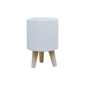 Κασπώ Λευκό Τσιμεντένιο Πολύγωνο με ξύλινα πόδια 19.5x18.5/28.5cm Marhome 21203-2