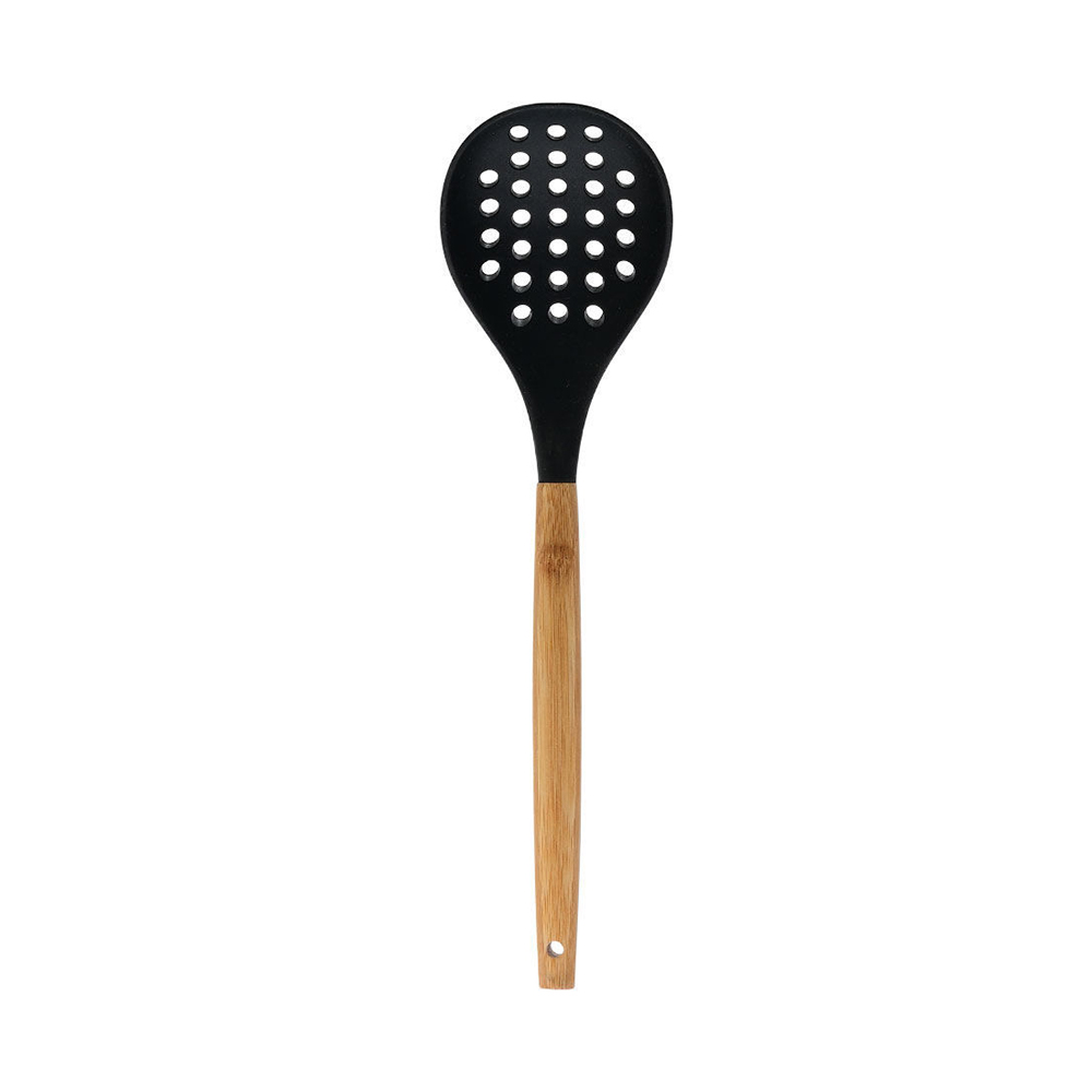 Κουτάλα Τρυπητή Bamboo Essentials Σιλικόνης Μαύρη 33cm Estia