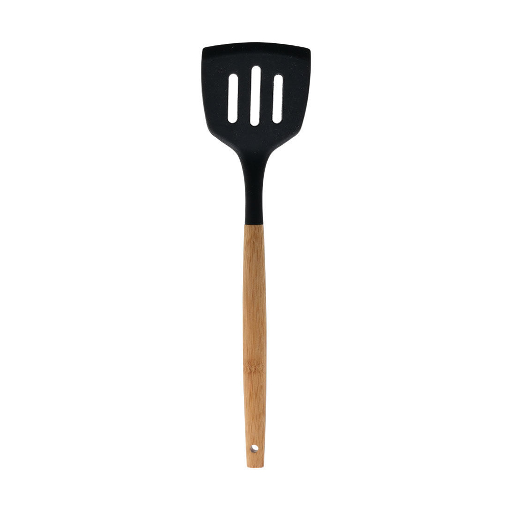 Σπάτουλα Τρυπητή Bamboo Essentials Σιλικόνης Μαύρη 32cm Estia