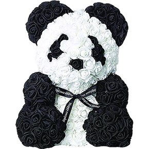 Αρκουδάκι από μαύρα-λευκά τριαντάφυλλα Panda 25cm