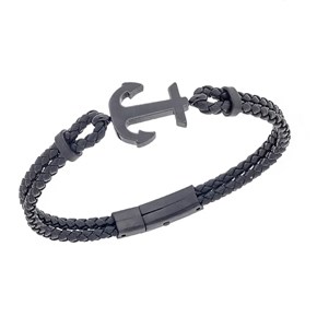 Senza Βραχιόλι Ανδρικό Αγκυρα Steel Leather Strap 21cm