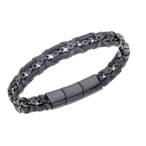 Senza Βραχιόλι Ανδρικό Steel Black & Brown Leather Strap 