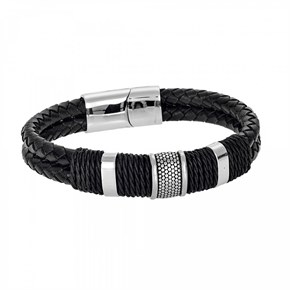 Senza Βραχιόλι Ανδρικό Steel Black Leather Strap 21cm