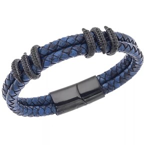 Senza Βραχιόλι Ανδρικό Steel Blue Leather Strap 21cm