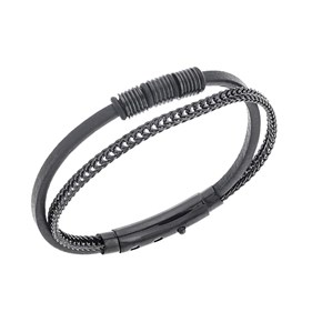 Senza Βραχιόλι Ανδρικό Steel Black Leather Strap 18-21cm