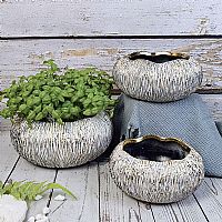 Κασπώ Τσιμεντένιο Οβαλ Λευκο/Χρυσο/Μαυρο Γραμμωτό μεσαίο  Φ18x9cm Marhome 