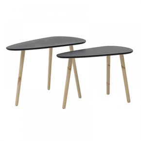 Σετ 2 τμχ Οβάλ Σετ Ζιγκόν Ξύλινο Black / Natural Beige Μ80xΠ40xΥ50εκ.