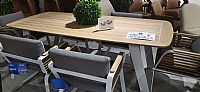 Wing Dining Set 7 τμχ – Τραπεζαρία Σύγχρονης Αισθητικής από Αλουμίνιο, Ξύλο Teak & Υφαντό Σχοινί