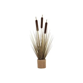 Τεχνητό Φυτό Γρασίδι Cattail Μπεζ σε πλαστική Καφέ Γλάστρα  69εκ