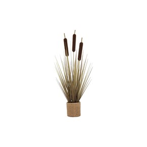Τεχνητό Φυτό Γρασίδι Cattail Μπεζ σε πλαστική Καφέ Γλάστρα 55εκ