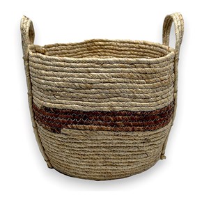 Καλάθι Ψάθινο Στρογγυλό Μπεζ-Καφέ 30x25cm