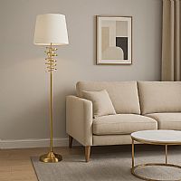 Elegant φωτιστικό δαπέδου με οξειδωμένο φινίρισμα και μπεζ αμπαζούρ - 1xE27