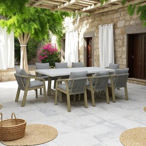 Σετ Τραπεζαρίας Ξύλου & Πλέξης “Linum” για Αίθρια & Βεράντες