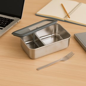 Φαγητοδοχείο Inox 1250 ml με γυάλινο καπάκι και Inox Πιρούνι