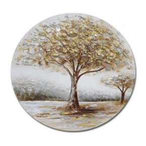Πίνακας σε καμβά 3D Στρογγυλό Marhome 2 Δέντρα Χρυσό-Καφέ Φ50x2,6 15-00-20605