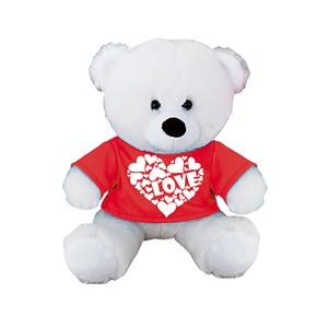 Αρκουδάκι Ασπρο με Κόκκινο μπλουζάκι με καρδιές Love 30cm Μαλέλης 