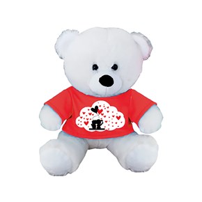 Αρκουδάκι Ασπρο με Κόκκινο μπλουζάκι Ζευγάρι καρδιές 23cm 
