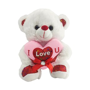 Αρκουδάκι Λευκό με Ροζ Καρδιά Love και Φιόγκο 30cm Μαλέλης 