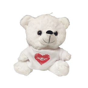 Αρκουδάκι Ασπρο με μπλουζάκι Λευκό και καρδιά χείλη Σε θέλω  23cm 