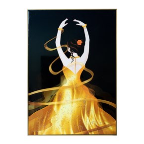Πίνακας Ζωγραφικής σε Καμβά Με κορνίζα Μαύρη Χρυσή Γυαλιστερός  Χορεύτρια με χρυσό φόρεμα  72x104cm 48183 Idea Home