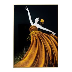 Πίνακας Ζωγραφικής σε Καμβά Με κορνίζα Μαύρη Χρυσή Γυαλιστερός  Χορεύτρια με χρυσό φόρεμα  72x104cm 48184 Idea Home