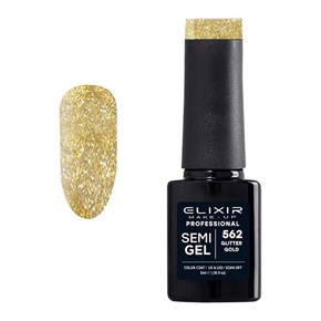 Ημιμόνιμο Βερνίκι Semi Gel 562 Glitter Gold 5ml Elixir