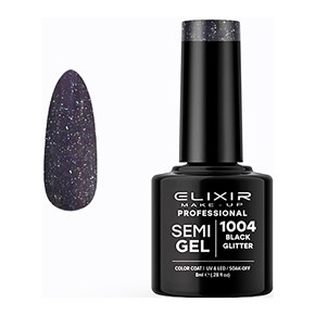 Ημιμόνιμο Βερνίκι Semi Gel 1004 Black Glitter  8ml Elixir