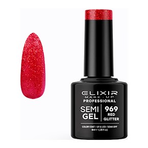 Ημιμόνιμο Βερνίκι Semi Gel 969 Red Glitter 8ml Elixir