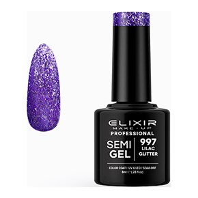 Ημιμόνιμο Βερνίκι Semi Gel 997 Lilac Glitter 8ml Elixir
