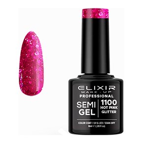 Ημιμόνιμο Βερνίκι Semi Gel 1100 Hot Pink Glitter 8ml Elixir