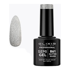 Ημιμόνιμο Βερνίκι Semi Gel 861 Glitter Silver 8ml Elixir