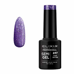 Ημιμόνιμο Βερνίκι Semi Gel  697 Lilac Glitter 5ml Elixir
