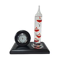 Σετ Γραφείου Wenge με Ρολόι Quartz και Θερμόμετρο Γαλιλαίο με Κόκκινες Μπάλες