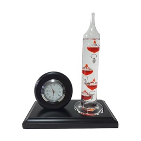 Σετ Γραφείου Wenge με Ρολόι Quartz και Θερμόμετρο Γαλιλαίο με Κόκκινες Μπάλες