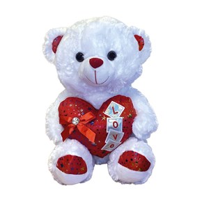 Αρκουδάκι Ασπρο με Κόκκινη  Καρδιά Love 13056 35cm Μαλέλης 