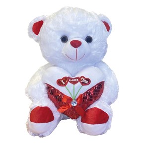 Αρκουδάκι Λευκό με  Καρδιά ασπρη/κόκκινη 45cm Μαλέλης 