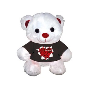 Αρκουδάκι Ασπρο με Μαύρο μπλουζάκι καρδιά σε αγαπώ  23cm Μαλέλης 