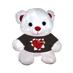 Αρκουδάκι Ασπρο με Μαύρο μπλουζάκι Καρδιά Σε αγαπώ 30cm Μαλέλης 