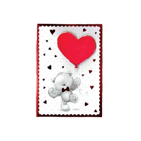 Κάρτα Αρκουδάκι Γκρι με κόκκινη καρδιά μπαλόνι  σε λευκό φάκελο  17x12cm Μαλέλης 