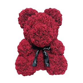 Αρκουδάκι από μπορντό τριαντάφυλλα  σε συσκευασία δώρου, 40cm Μαλέλης 