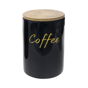 Βάζο Καφέ Κεραμικό με Καπάκι Μπαμπού, Μαύρο 12x12x17cm Ηλιάδης 77853