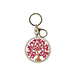 Μπρελόκ Μεταλλικό Με στρας Ροζ-Χρυσό Με κόκκινο δέντρο Μαλέλης 12228 