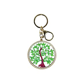 Μπρελόκ Μεταλλικό Με στρας Ροζ-Χρυσό Με πράσινο δέντρο Μαλέλης 