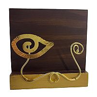 Ξύλινη επιτραπέζια Καρτοθήκη με Χειροποίητη Παράσταση Χρυσό Μάτι από Ορείχαλκο  