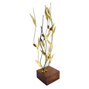 Χειροποίητο Διακοσμητικό  Φύλλα Ελιάς Από Ορείχαλκο σε Ξύλινη Βάση Τετράγωνη  9x38