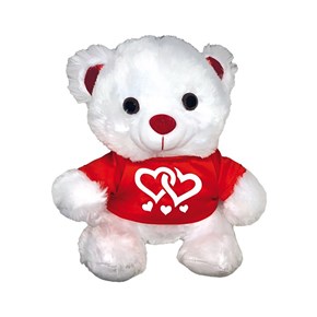 Αρκουδάκι Ασπρο με Κόκκινo Μπλουζάκι Καρδιές 30cm Μαλέλης 