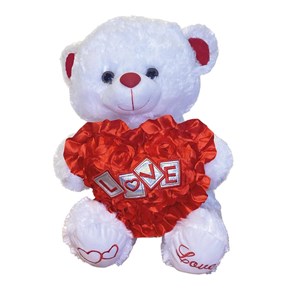 Αρκουδάκι Ασπρο με Κόκκινη  Καρδιά Love 35cm Μαλέλης 