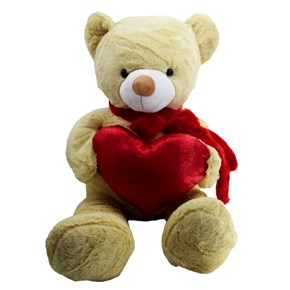 Λούτρινο αρκουδάκι Much  VL231001 μπεζ με καρδιά κόκκινη 100cm