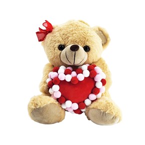 Λούτρινο αρκουδάκι Μελί με κόκκινη καρδιά και πον πον  30cm Much  