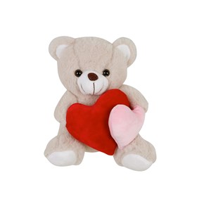 Λούτρινο αρκουδάκι Σομών με βελούδινη καρδιά  ροζ κόκκινη 20cm Much  